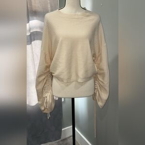 Lavender Sketch.Cream Ruched Sleeve Sweater.SZ.M
